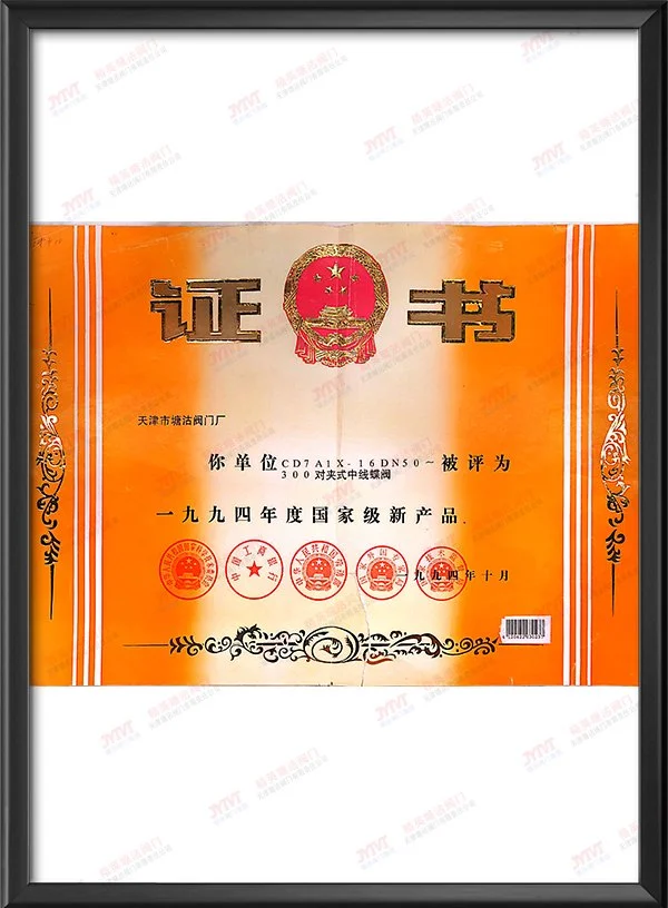 1994年对夹式中线蝶阀国家级新产品